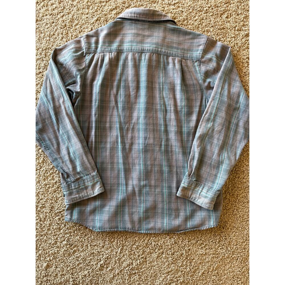 The North Face Small Faded Teal Blue Gray Tartan Plaid Flannel Button Down Shirt - Picture 5 of 8